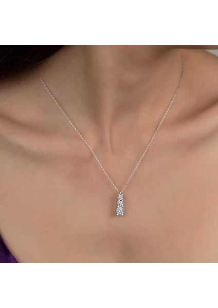 Kristal Taşlı Gümüş Üçtaş Tektaş Bayan Kolye fiyatları