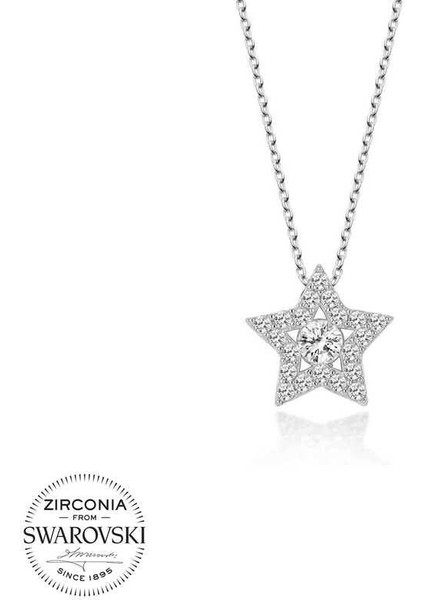 Kristal Taşlı Gümüş Yıldız Tektaş Bayan Kolye