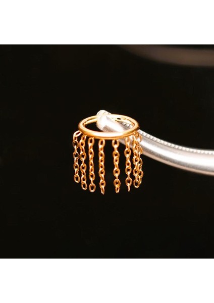 %100 G23 Titanyum Zincir Püskül 8mm x 1.2mm Gümüş Renk Titanyum Kilitli Halka Piercing