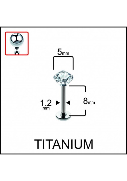 %100 G23 Titanyum Zirkon Tek Taşlı Pırlanta Model Kıkırdak Conch Tragus Labret Piercing