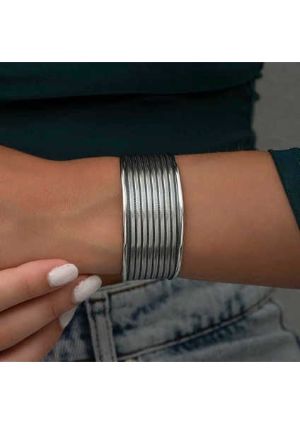 Hk Gümüş Kadın Bilezik Eskitme Desenli |Gümüş Takı Hediyelik Ürünler indirimleri