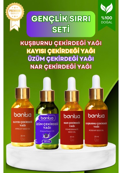 Gençlik Sırrı Seti – Nar, Kayısı, Kuşburnu & Üzüm Çekirdeği Yağı - Yaşlanma Karşıtı Doğal Cilt Bakımı