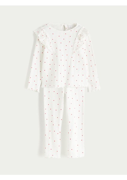 Lcw Özmarka Yeni Sezon Bisiklet Yaka Fırfır Detaylı Kız Bebek Tişört ve Tayt