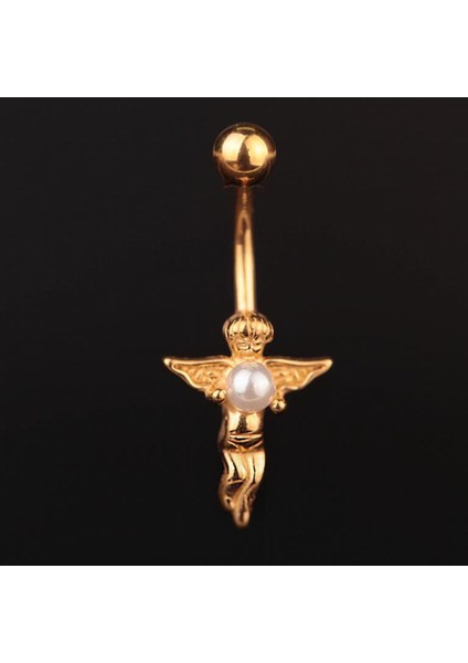 316 L Cerrahi Çelik Göbek Piercingi Melek Detaylı Piercing Incili Melek Piercing