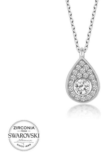 Kristal Taşlı Gümüş Damla Tektaş Bayan Kolye