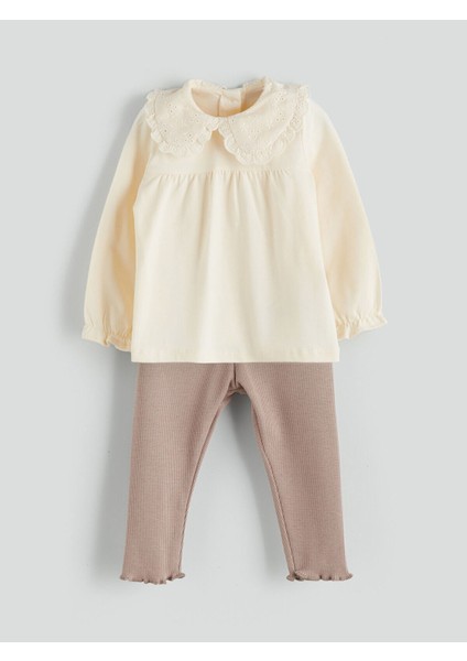 Lcw Özmarka Yeni Sezon Bebe Yaka Kız Bebek Sweatshirt ve Tayt 2'li