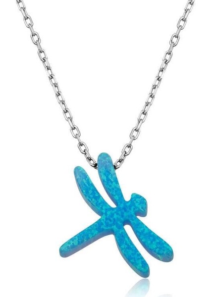 Gümüş Mavi Opal Taş Yusufçuk Bayan Kolye