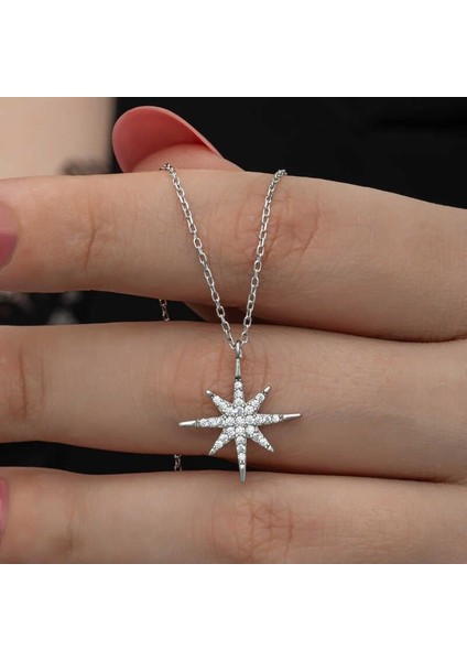 Hk Gümüş Kadın Kolye Kutup Yıldızı |Gümüş Takı Hediyelik Ürünler