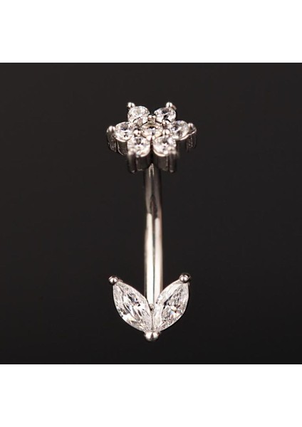 316 L Cerrahi Çelik Göbek Piercingi Çiçek Detaylı Piercing Zirkon Taşlı Çiçek Piercing