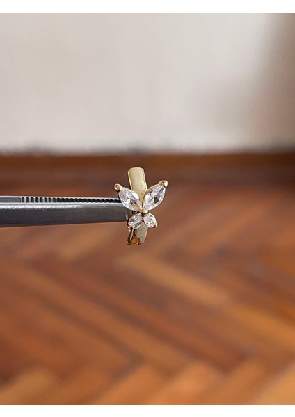 316 L Cerrahi Çelik Klipsli Baget Taşlı Kelebek Göbek Piercingi