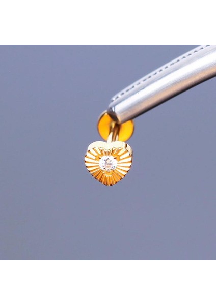 %100 G23 Titanyum Zirkon Tek Taşlı Kalp Detay Pırlanta Model Kıkırdak Conch Tragus Labret Piercing