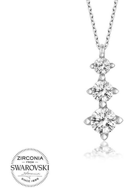 Kristal Taşlı Gümüş Üçtaş Tektaş Bayan Kolye