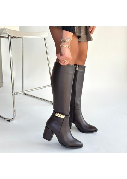 Jeoli Kahverengi Cilt Topuklu Çizme - Lisinya fırsatları