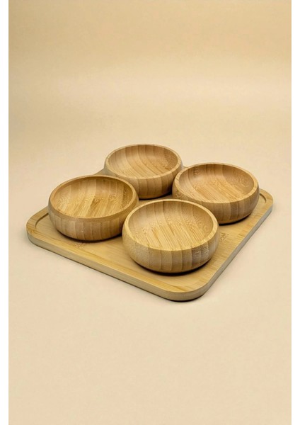 4'lü Doğal Bambu 4'lü Yuvarlak Bölmeli Çerezlik Seti Sunumluk Servis Tabağı Atıştırmalık Kase fiyatları