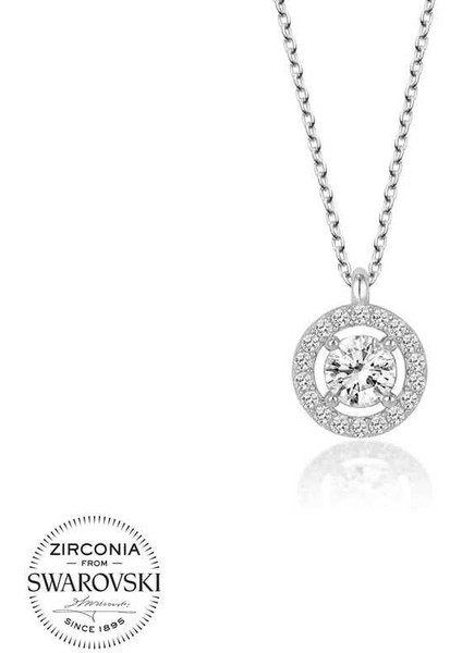 Kristal Taşlı Gümüş Tektaş Bayan Kolye