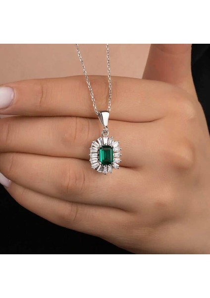 Hk Gümüş Kadın Kolye Elmas Montür Zümrüt Taşlı |Gümüş Takı Hediyelik Ürünler fiyatları
