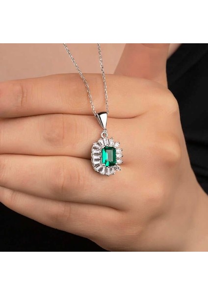 Hk Gümüş Kadın Kolye Elmas Montür Zümrüt Taşlı |Gümüş Takı Hediyelik Ürünler modelleri
