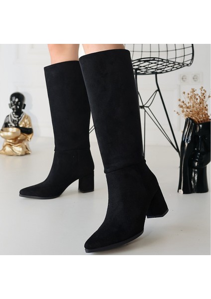 Roksa Siyah Süet Topuklu Çizme - Lisinya fırsatları