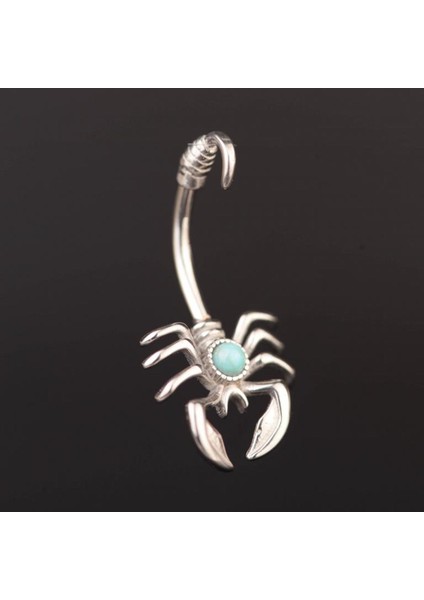 316 L Cerrahi Çelik Göbek Piercingi Firuze Taşlı Akrep Detaylı Piercing Akrep Piercing