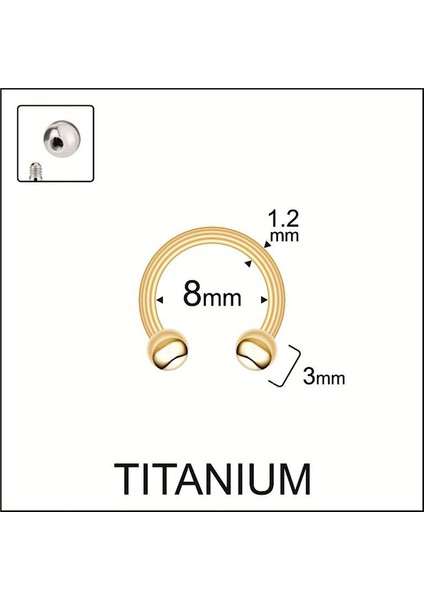 %100 G23 Titanyum Çift Top Altın Titanyum Smiley Septum Halka Piercing