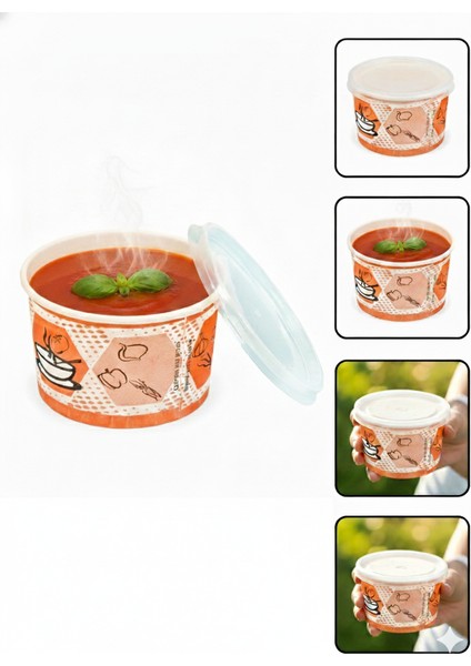 Karton Çorba Kasesi, 16 Oz (473 ml ), Şeffaf Kapaklı, 25 Adet - Paket Servis Için Sızdırmaz