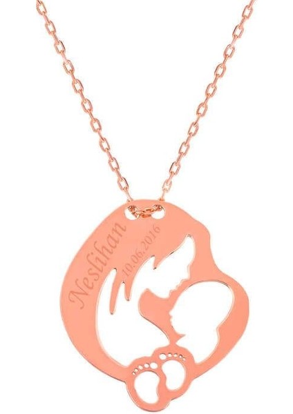 Hk Gümüş Kadın Kolye Rose İsimli Anne Bebek Sevgisi |Gümüş Takı Hediyelik Ürünler