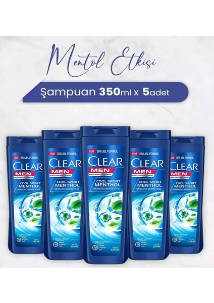 Men Kepeğe Karşı Etkili Şampuan Cool Sport Menthol Ferahlatıcı Mentol Etkisi 350 ml x 5