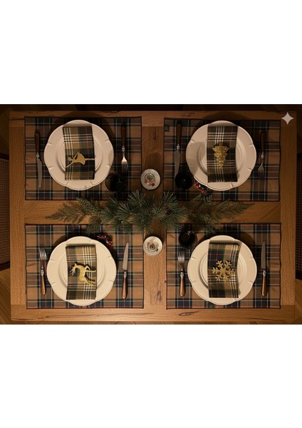 Baby Home Ekose 4lü Amerikan Servis 35 x 50 cm Yılbaşı Davet Yeni Yıl