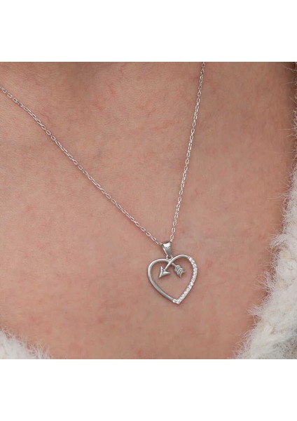 Hk Gümüş Kadın Kolye Kalpli Ok |Gümüş Takı Hediyelik Ürünler indirimleri