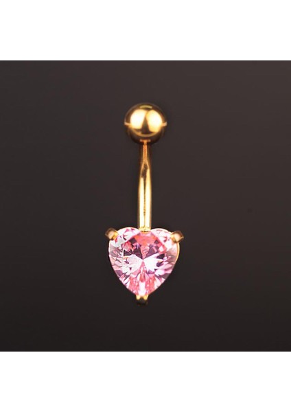 316 L Cerrahi Çelik Göbek Piercingi Kalp Detaylı Piercing Zirkon Taşlı Kalp Piercing
