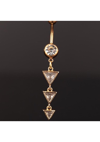 316 L Cerrahi Çelik Göbek Piercingi Sallantılı Üçgen Detaylı Piercing Baget Taşlı Piercing