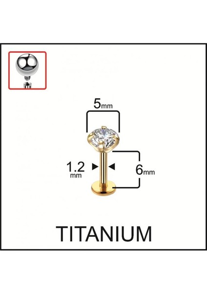 %100 G23 Titanyum Zirkon Tek Taşlı Pırlanta Model Kıkırdak Conch Tragus Labret Piercing