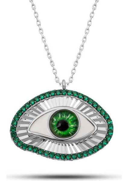 Hk Gümüş Kadın Kolye Zümrüt Göz Koruyucu |Gümüş Takı Hediyelik Ürünler