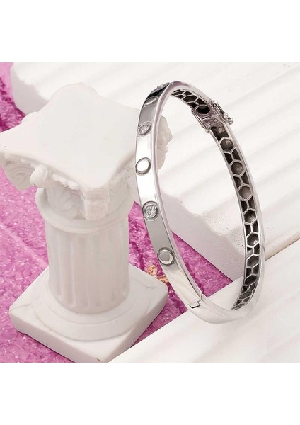 Gümüş Taşlı Vida Kadın Bilezik