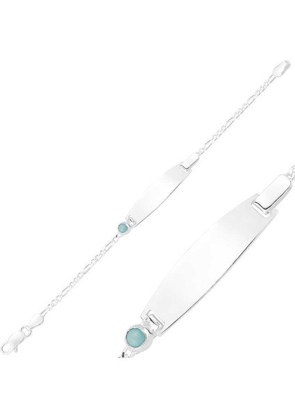 Gümüş Mavi Boncuklu Plaka Çocuk Bileklik