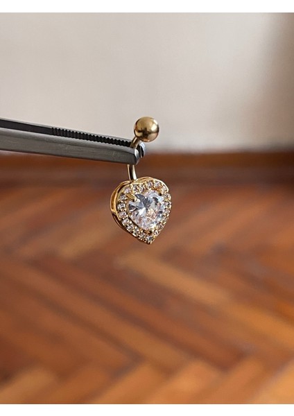 316 L Cerrahi Çelik Baget Taşlı Kalpli Göbek Piercingi
