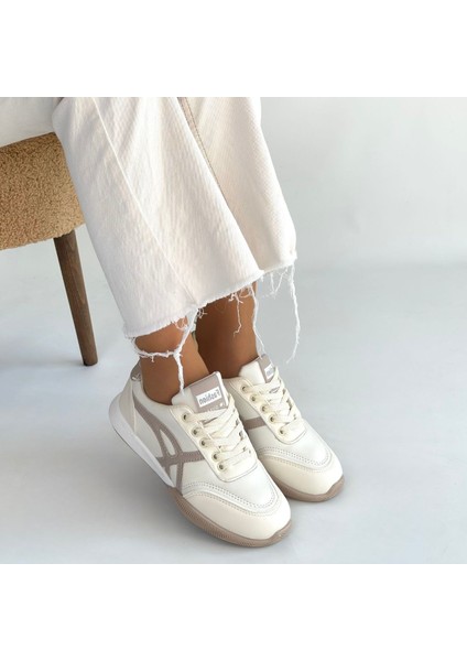 Zlay Bej Cilt Vizon Detaylı Bağcıklı Spor Ayakkabı - Lisinya fırsatları