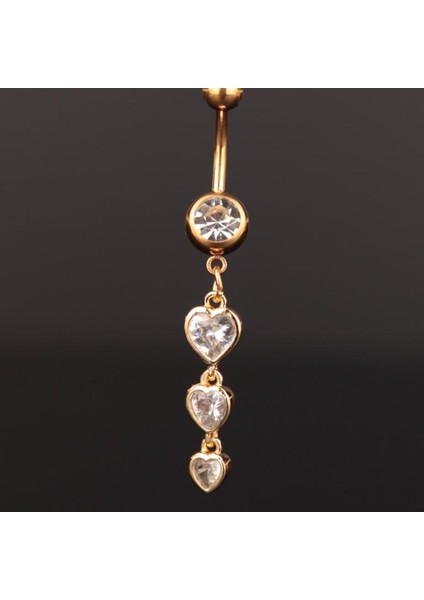 316 L Cerrahi Çelik Göbek Piercingi Sallantılı Kalp Detaylı Piercing Baget Taşlı Kalp