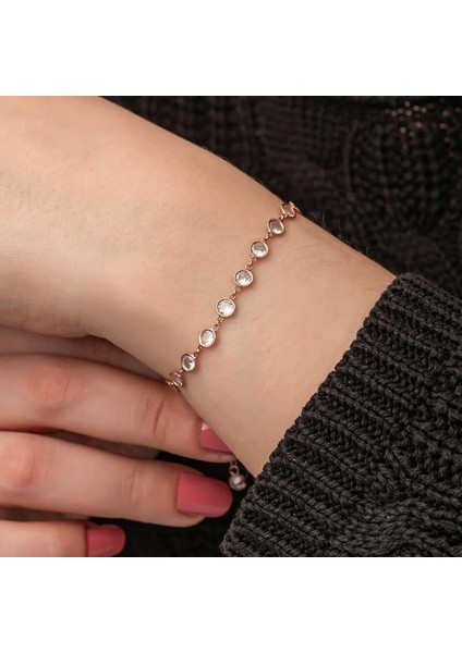 Hk Gümüş Kadın Bileklik Rose Beyaz Taşlı |Gümüş Takı Hediyelik Ürünler fırsatları