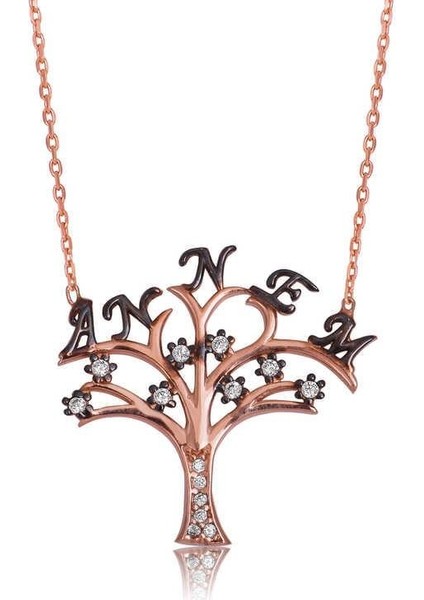 Hk Gümüş Kadın Kolye Annem Yazılı Hayat Ağacı |Gümüş Takı Hediyelik Ürünler