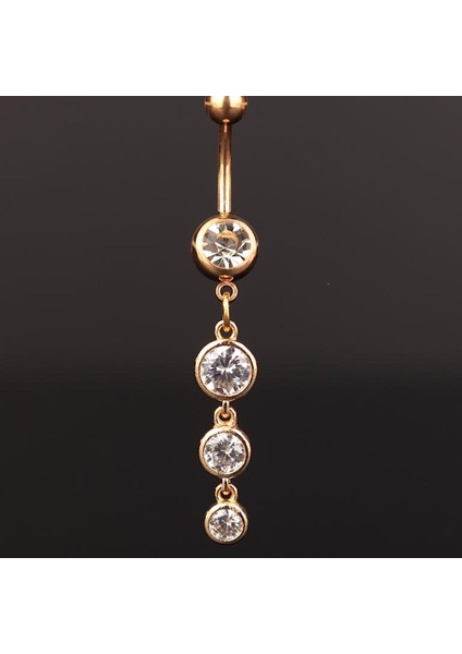 316 L Cerrahi Çelik Göbek Piercingi Sallantılı Yuvarlak Detaylı Piercing Baget Taşlı Piercing