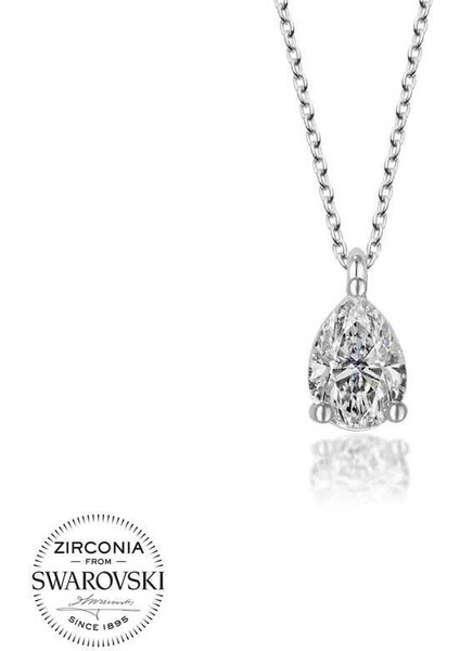 Kristal Taşlı Gümüş Damla Tektaş Bayan Kolye