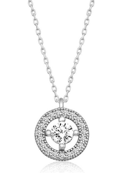 Gümüş Minimal Yuvarlak Tektaş Kadın Kolye