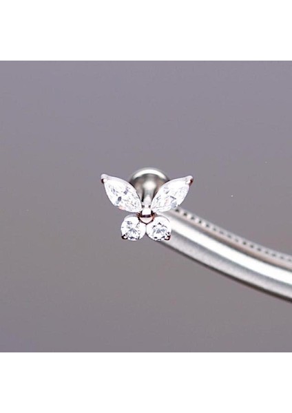 %100 G23 Titanyum Zirkon Baget Taşlı Pırlanta Model Kelebek Detay Kıkırdak Conch Tragus Piercing