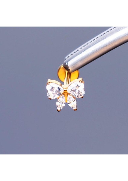 %100 G23 Titanyum Zirkon Kalp Taşlı Fiyonk Detay Pırlanta Model Kıkırdak Conch Tragus Piercing