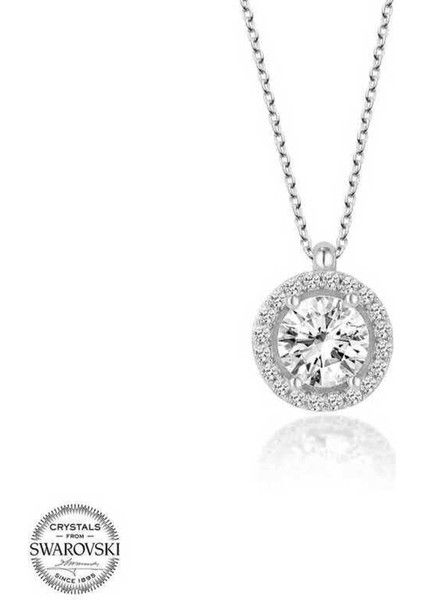 Kristal Taşlı Gümüş Çember Tektaş Bayan Kolye