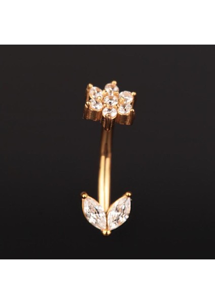 316 L Cerrahi Çelik Göbek Piercingi Çiçek Detaylı Piercing Zirkon Taşlı Çiçek Piercing