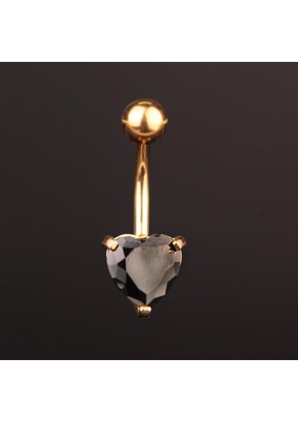 316 L Cerrahi Çelik Göbek Piercingi Kalp Detaylı Piercing Zirkon Taşlı Kalp Piercing