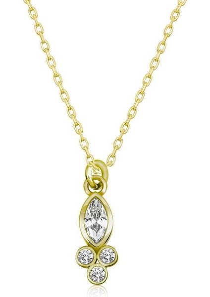 Gümüş Gold Çiğ Damlası Mekik Tektaş Bayan Kolye