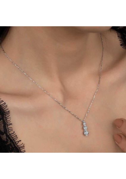 Kristal Taşlı Gümüş Üçtaş Tektaş Bayan Kolye fiyatları